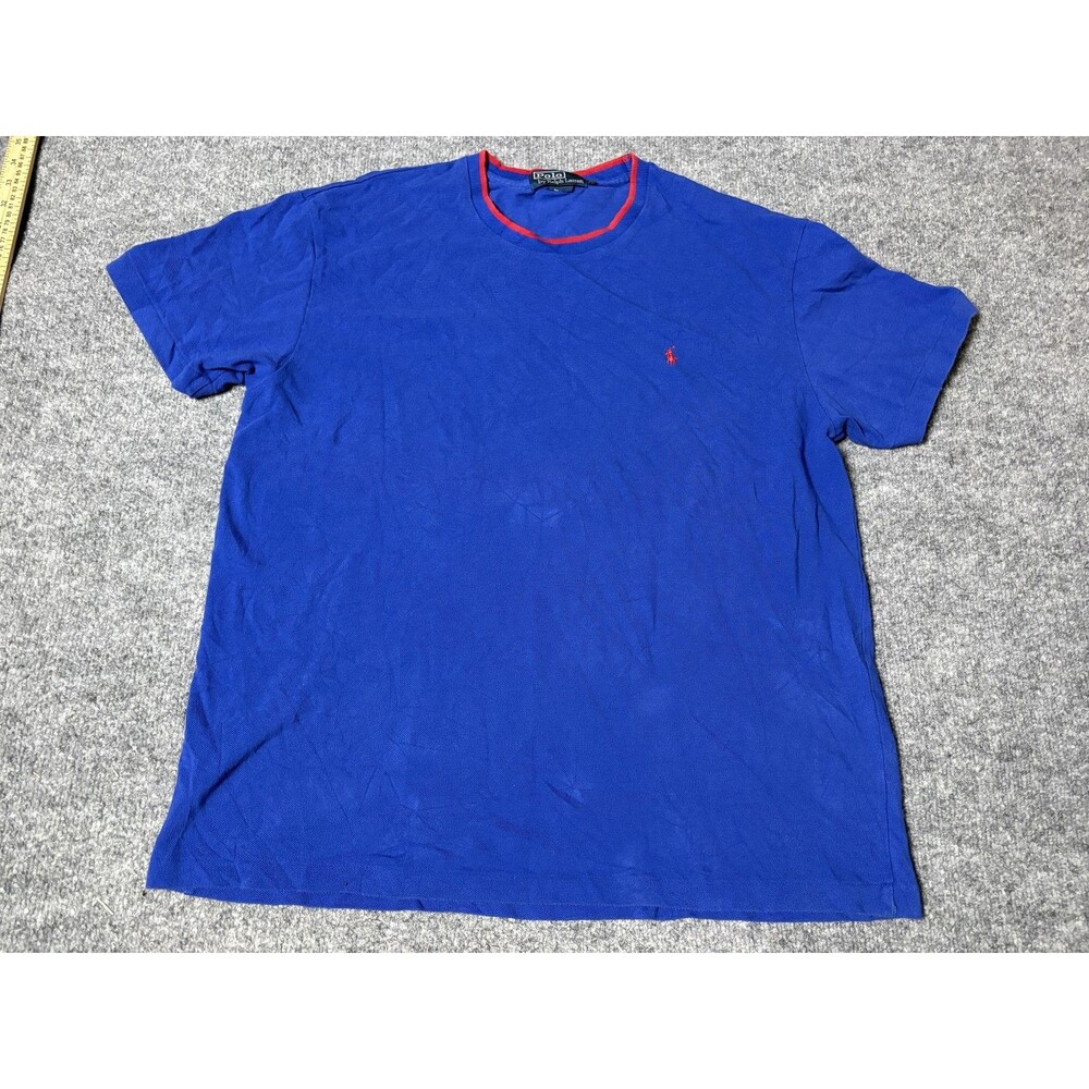 Polo By Ralph Lauren Shirt Mens L Blue Red Trim Short Sleeve Crew Neck Logo Tee